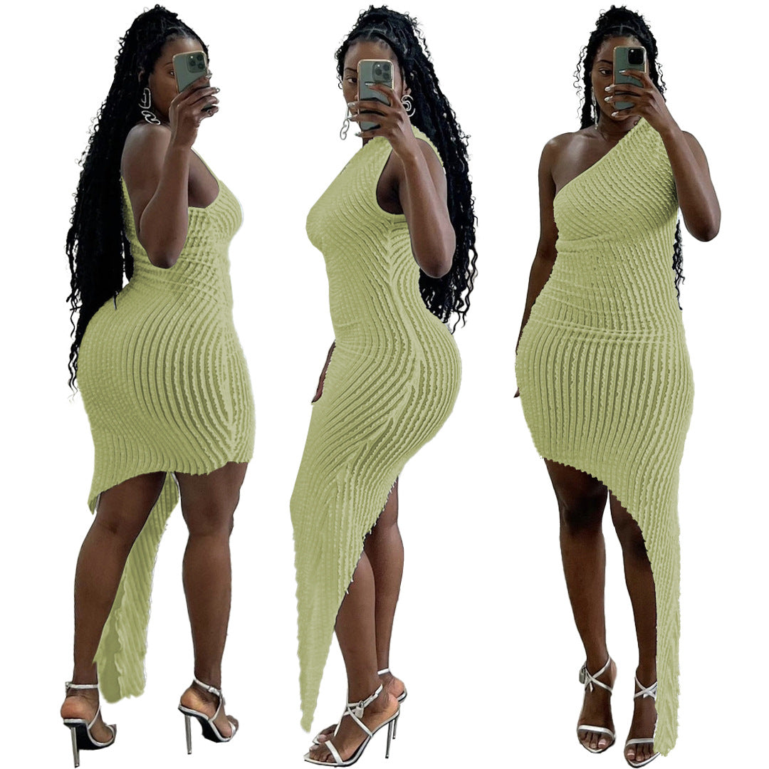 LADIES ONE SHOULDER DRESS WHITE / PINK / CHAMPAGNE (SIZE S - 2XL)