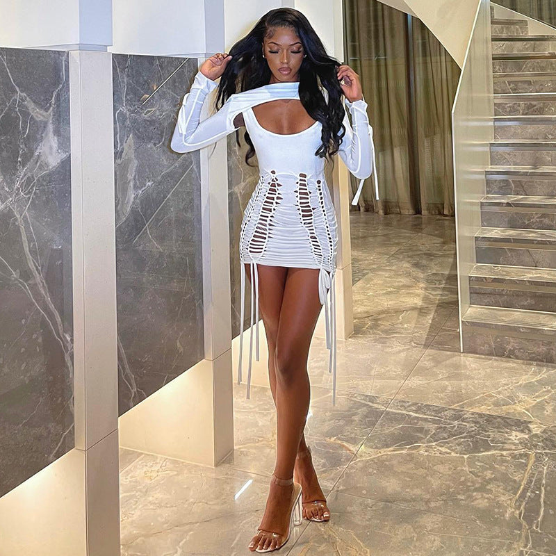 LADIES CUT OUT DRESS WHITE (SIZE S - L)