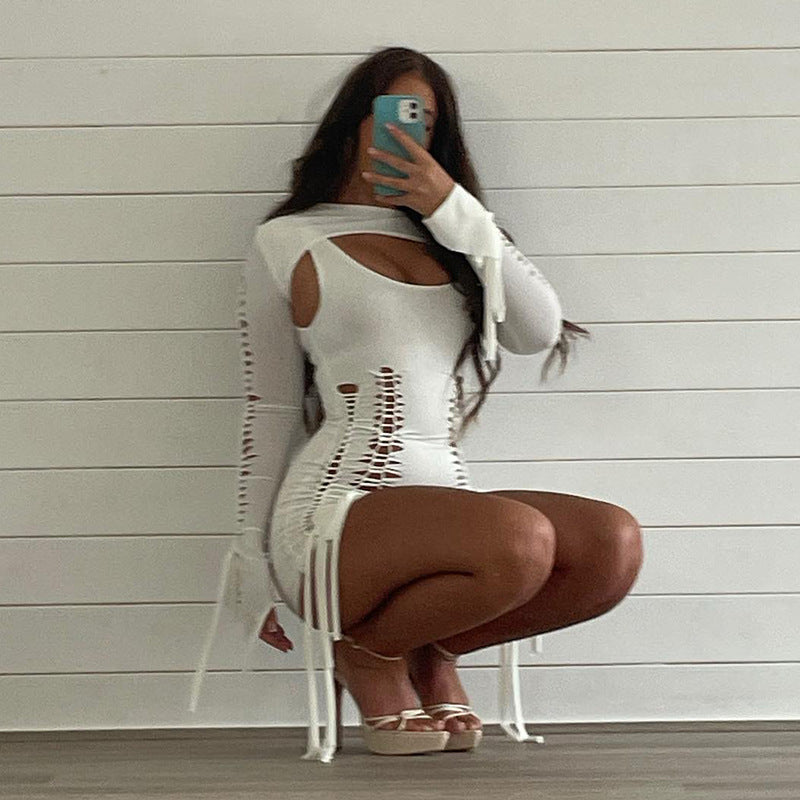 LADIES CUT OUT DRESS WHITE (SIZE S - L)