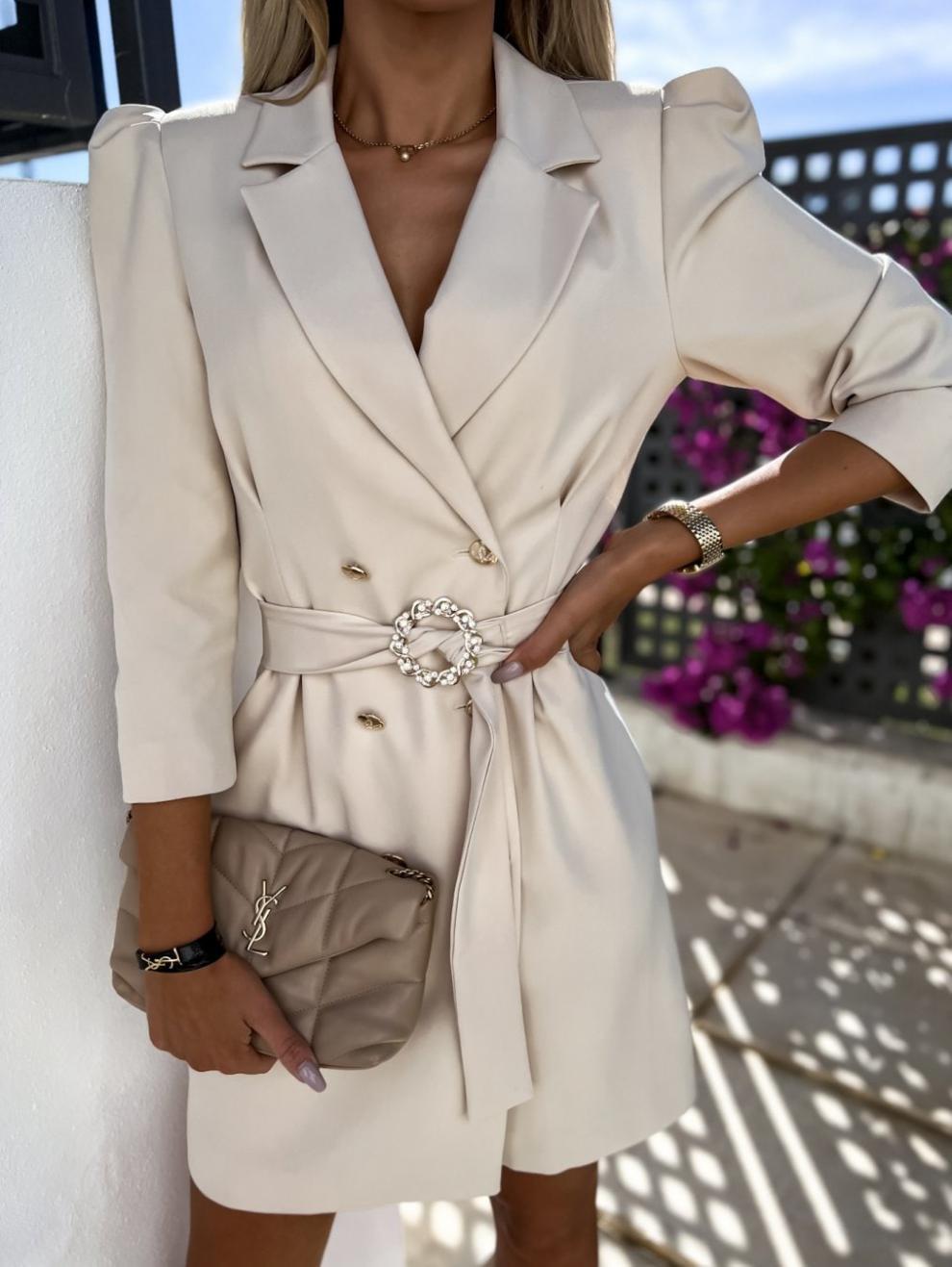 LADIES LONG SLEEVE SUIT DRESS WHITE / PURPLE / KHAKI / DARK PINK / BLACK (SIZE S - 2XL)