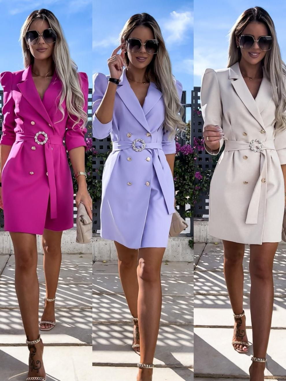 LADIES LONG SLEEVE SUIT DRESS WHITE / PURPLE / KHAKI / DARK PINK / BLACK (SIZE S - 2XL)