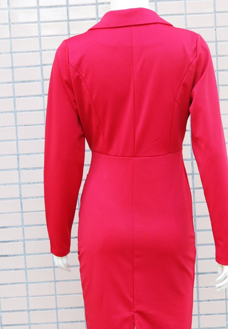 LADIES LONG SLEEVE SUIT DRESS RED / BLACK / TURQUOISE (SIZE S - XL)