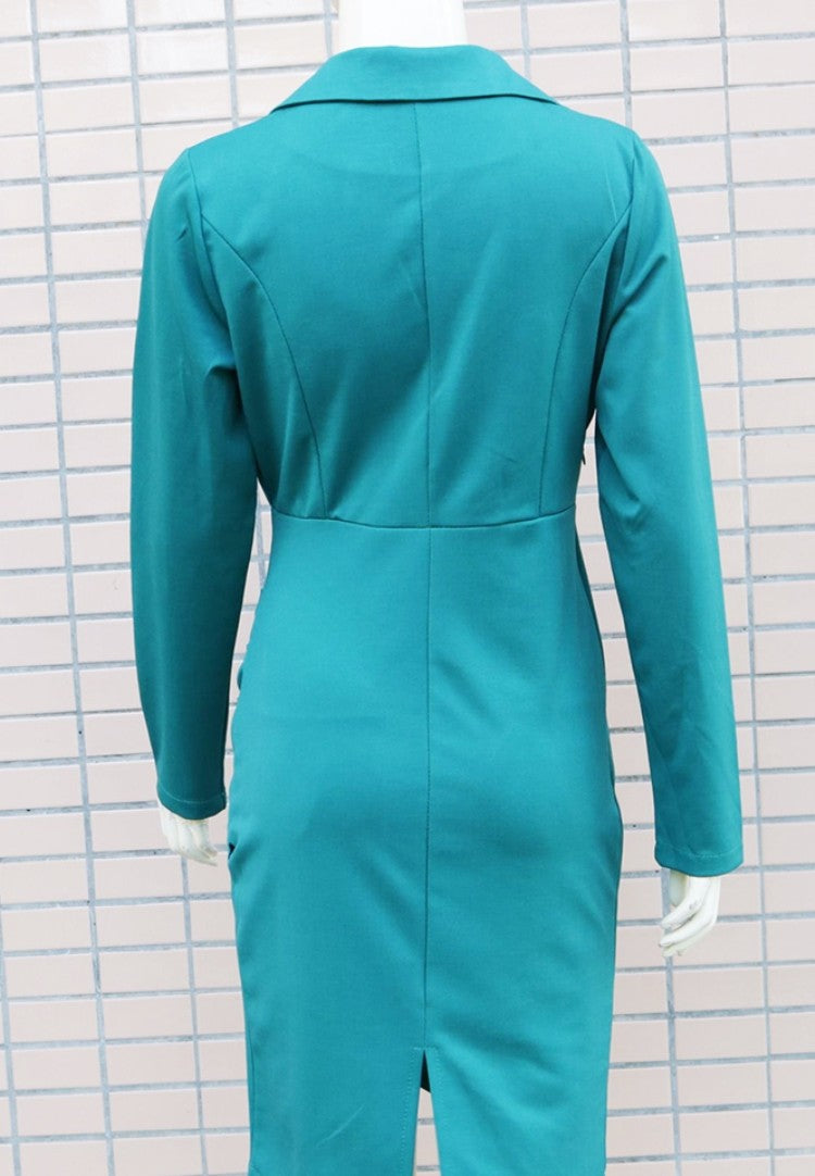 LADIES LONG SLEEVE SUIT DRESS RED / BLACK / TURQUOISE (SIZE S - XL)