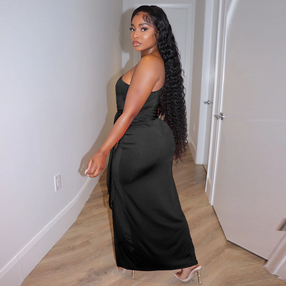 LADIES ONE SHOULDER DRESS BLACK / LIGHT PURPLE / PINK (SIZE S - 2XL)