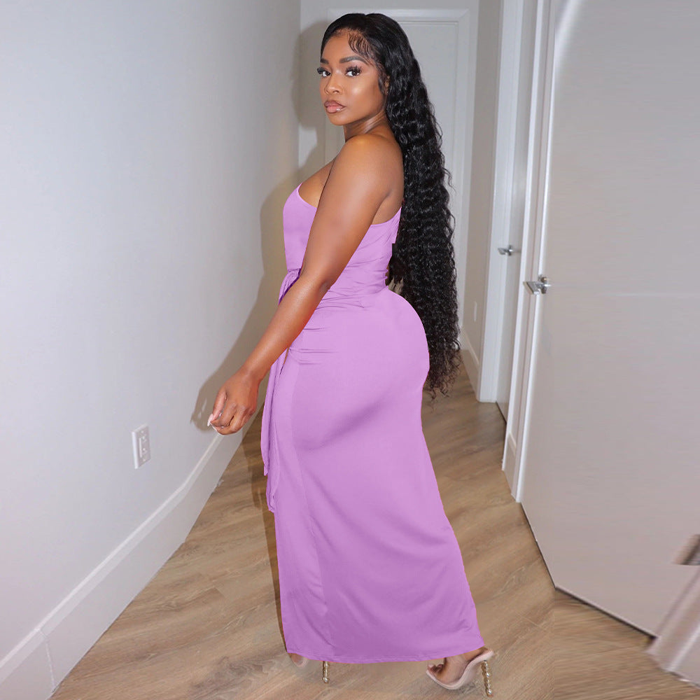LADIES ONE SHOULDER DRESS BLACK / LIGHT PURPLE / PINK (SIZE S - 2XL)