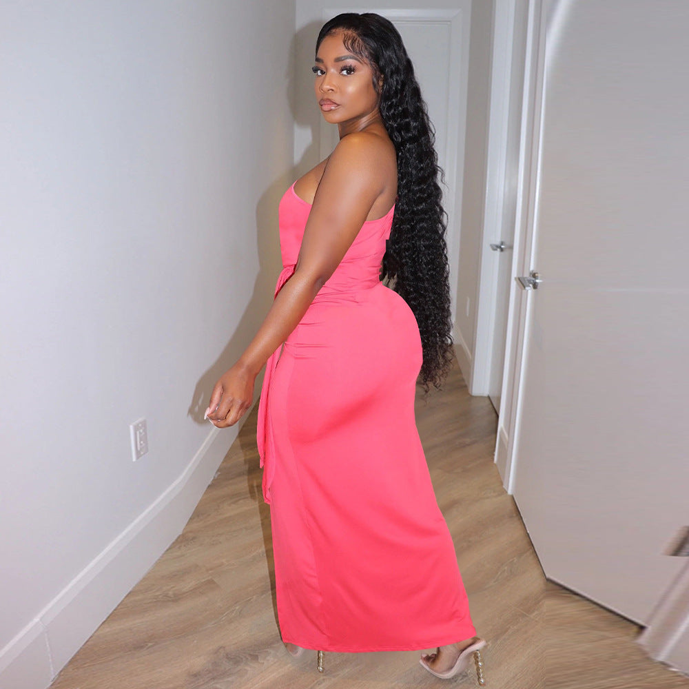 LADIES ONE SHOULDER DRESS BLACK / LIGHT PURPLE / PINK (SIZE S - 2XL)