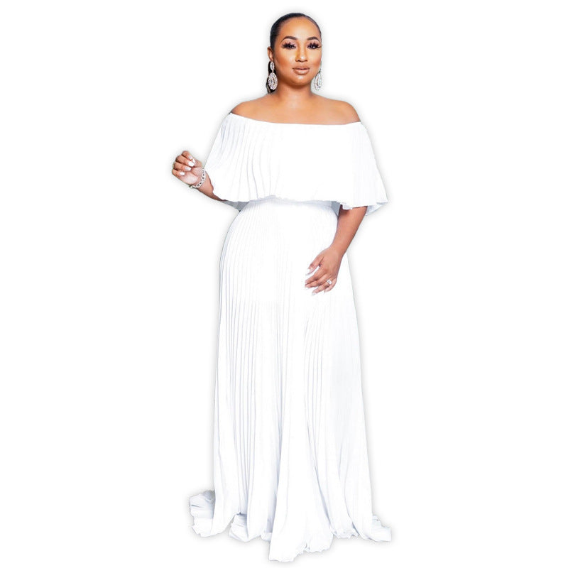 LADIES OFF THE SHOULDER DRESS WHITE / GREEN (SIZE S - XL)