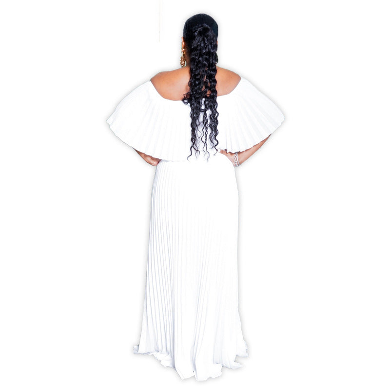 LADIES OFF THE SHOULDER DRESS WHITE / GREEN (SIZE S - XL)