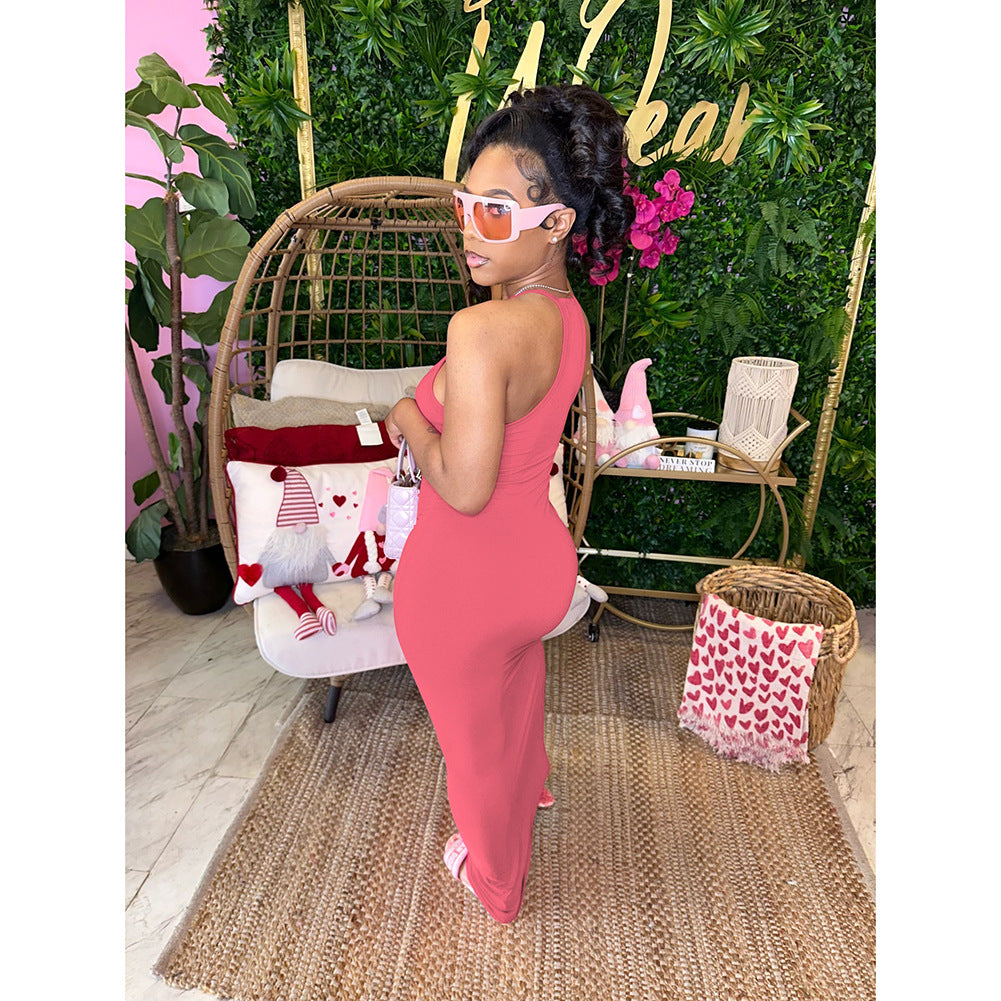 LADIES LONG DRESS BLACK / WHITE / PINK (SIZE S - 2XL)