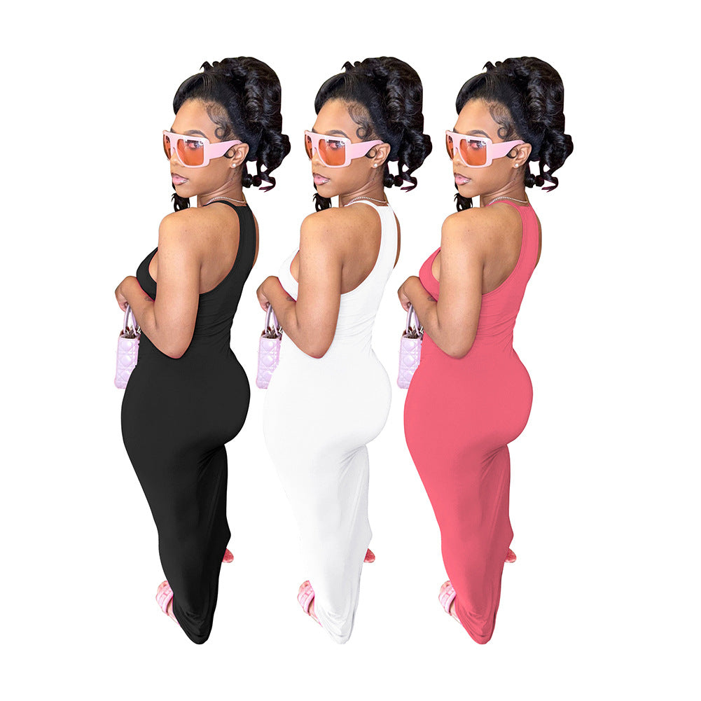LADIES LONG DRESS BLACK / WHITE / PINK (SIZE S - 2XL)