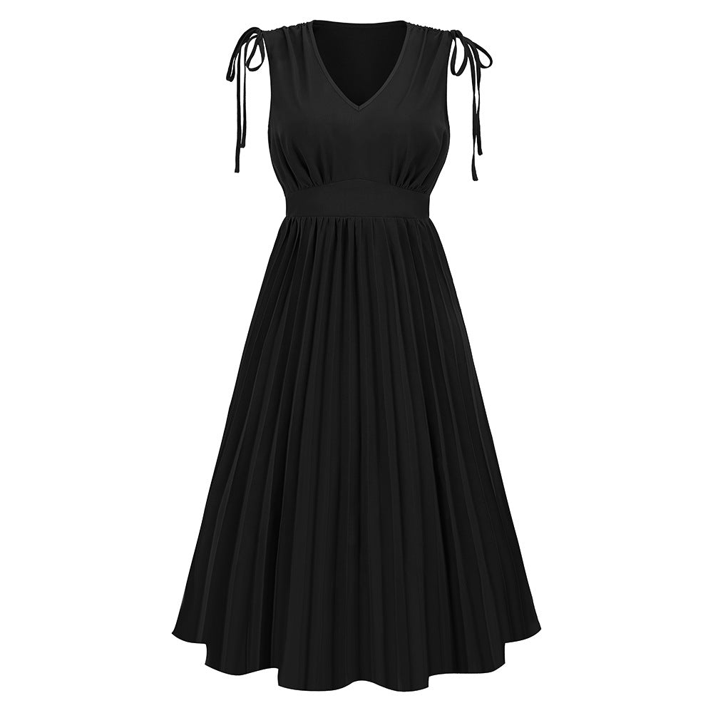 LADIES SLEEVELESS PLEATED DRESS BLUE / GREEN / RED / BLACK / WHITE (SIZE S - 2XL)