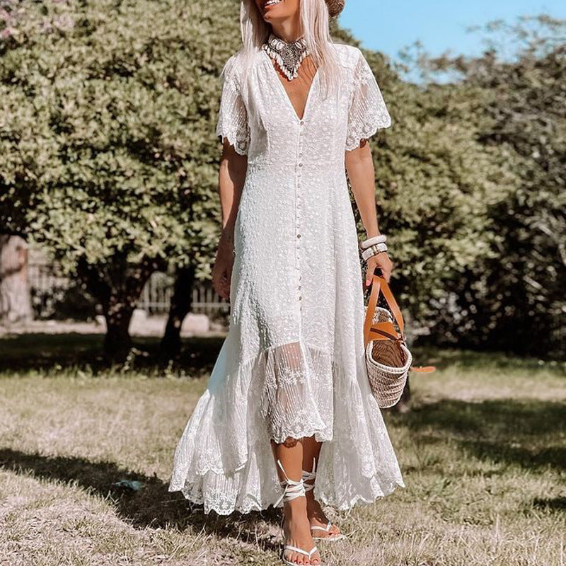 LADIES SHORT SLEEVE DRESS WHITE (SIZE S - XL)