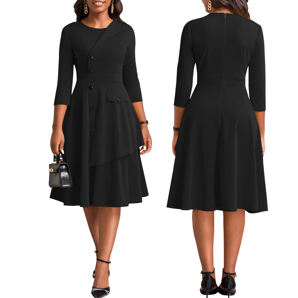 LADIES DRESS BLACK / BLUE / MUSTARD YELLOW (SIZE S - 2XL)