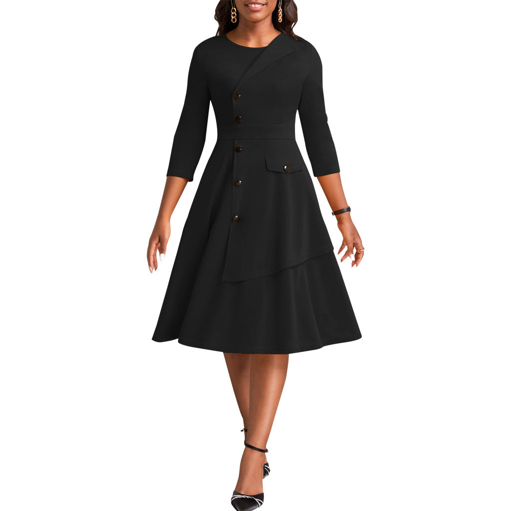 LADIES DRESS BLACK / BLUE / MUSTARD YELLOW (SIZE S - 2XL)