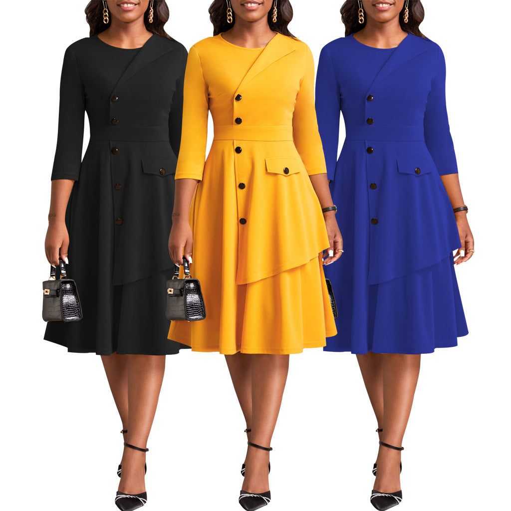 LADIES DRESS BLACK / BLUE / MUSTARD YELLOW (SIZE S - 2XL)