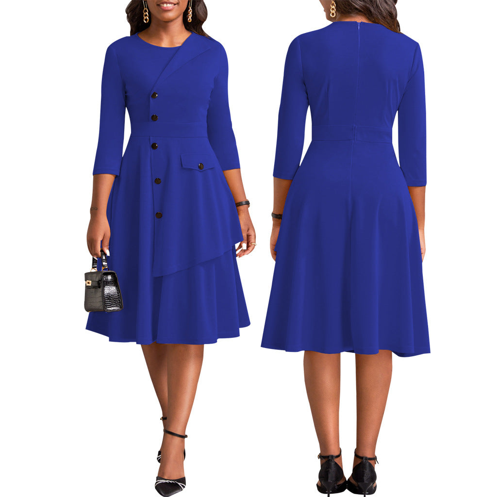 LADIES DRESS BLACK / BLUE / MUSTARD YELLOW (SIZE S - 2XL)