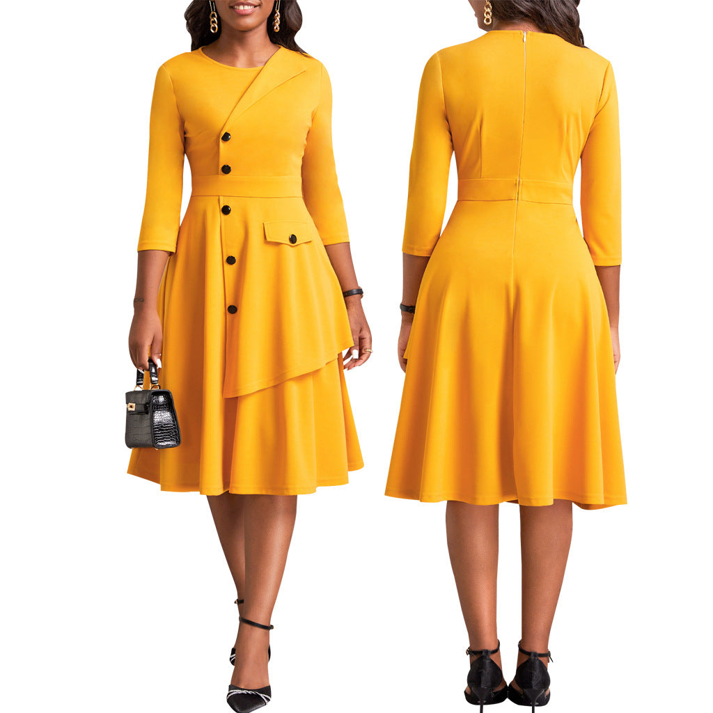 LADIES DRESS BLACK / BLUE / MUSTARD YELLOW (SIZE S - 2XL)