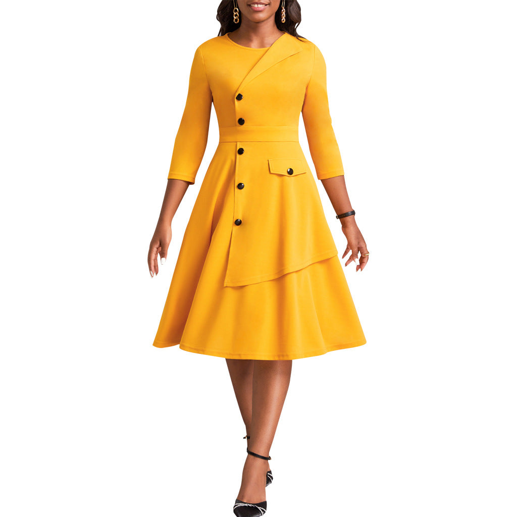 LADIES DRESS BLACK / BLUE / MUSTARD YELLOW (SIZE S - 2XL)