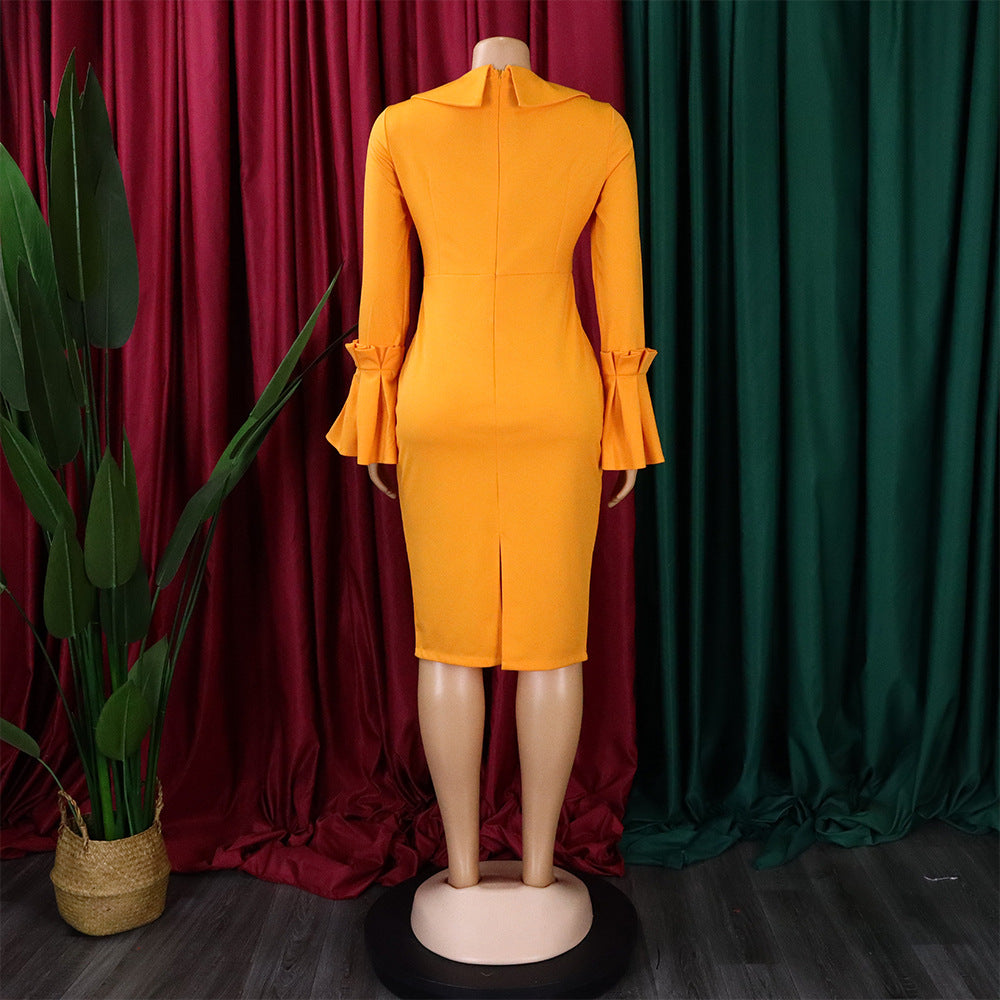 LADIES LONG SLEEVE DRESS ORANGE YELLOW / RED / BLUE / GREEN (SIZE S - 3XL)