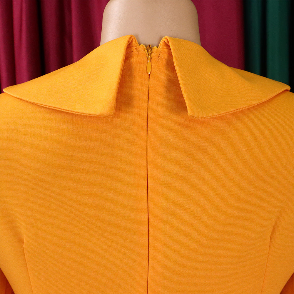 LADIES LONG SLEEVE DRESS ORANGE YELLOW / RED / BLUE / GREEN (SIZE S - 3XL)