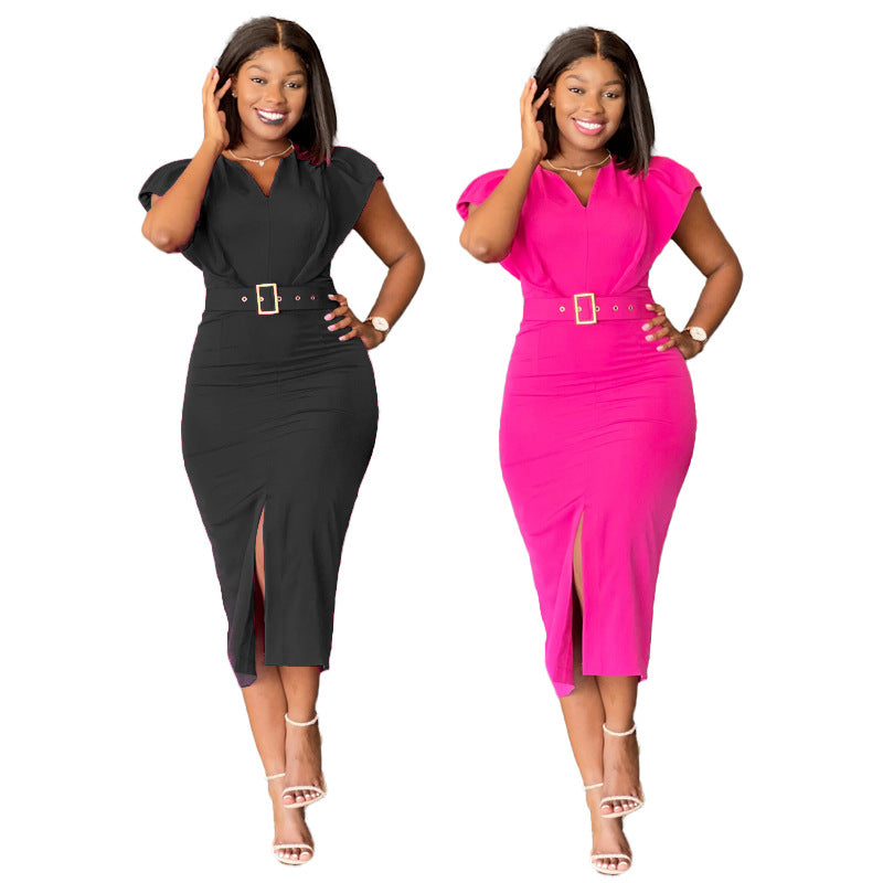 LADIES SHORT SLEEVE DRESS BLACK (SIZE S - 2XL)