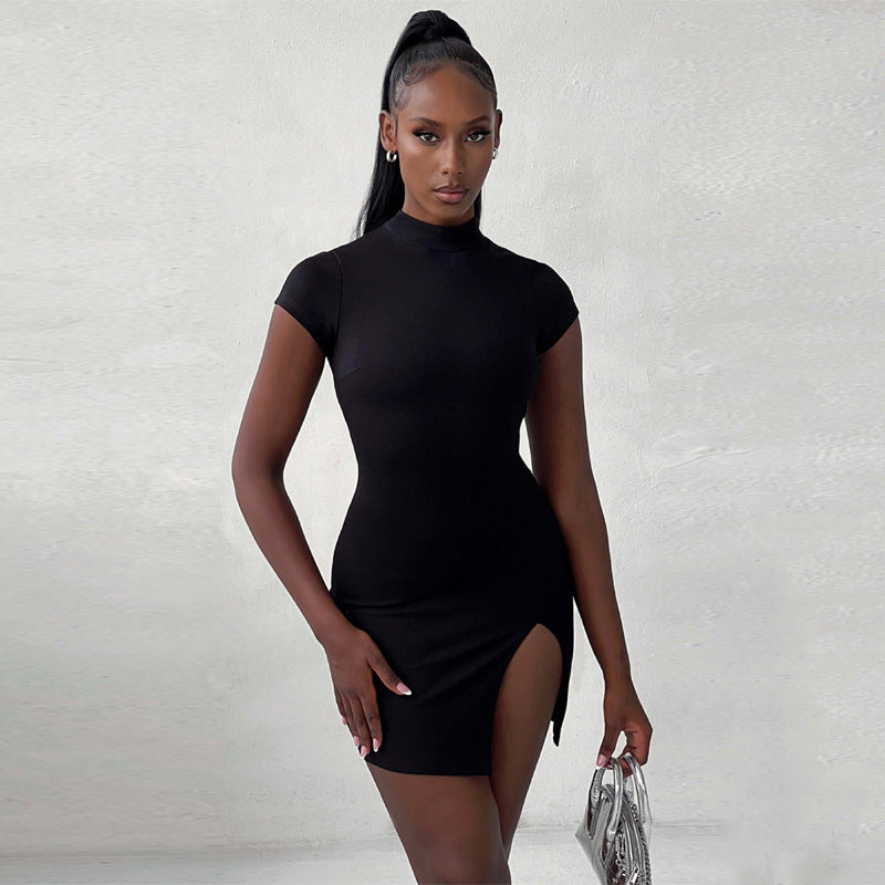 LADIES SHORT SLEEVE MINI DRESS BLACK (SIZE S - L)