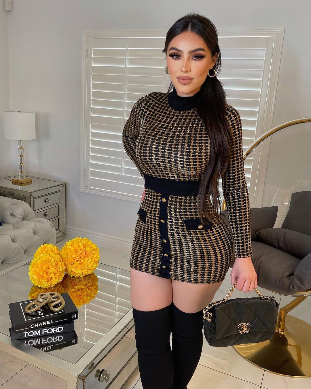 LADIES LONG SLEEVE MINI DRESS GOLD (SIZE S - XL)
