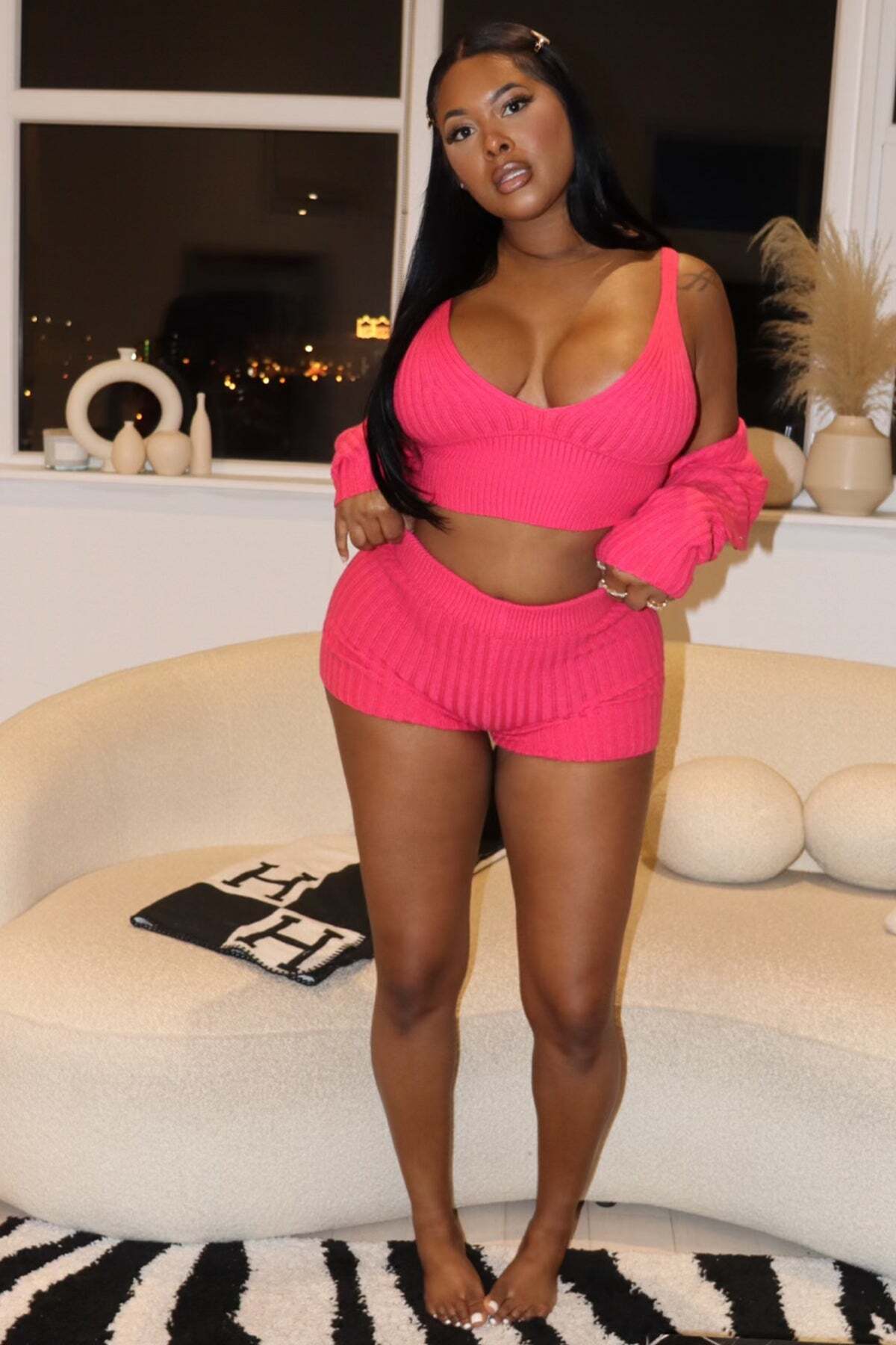 LADIES 3 PIECE SHORTS SET PINK / GREEN (SIZE S - 2XL)