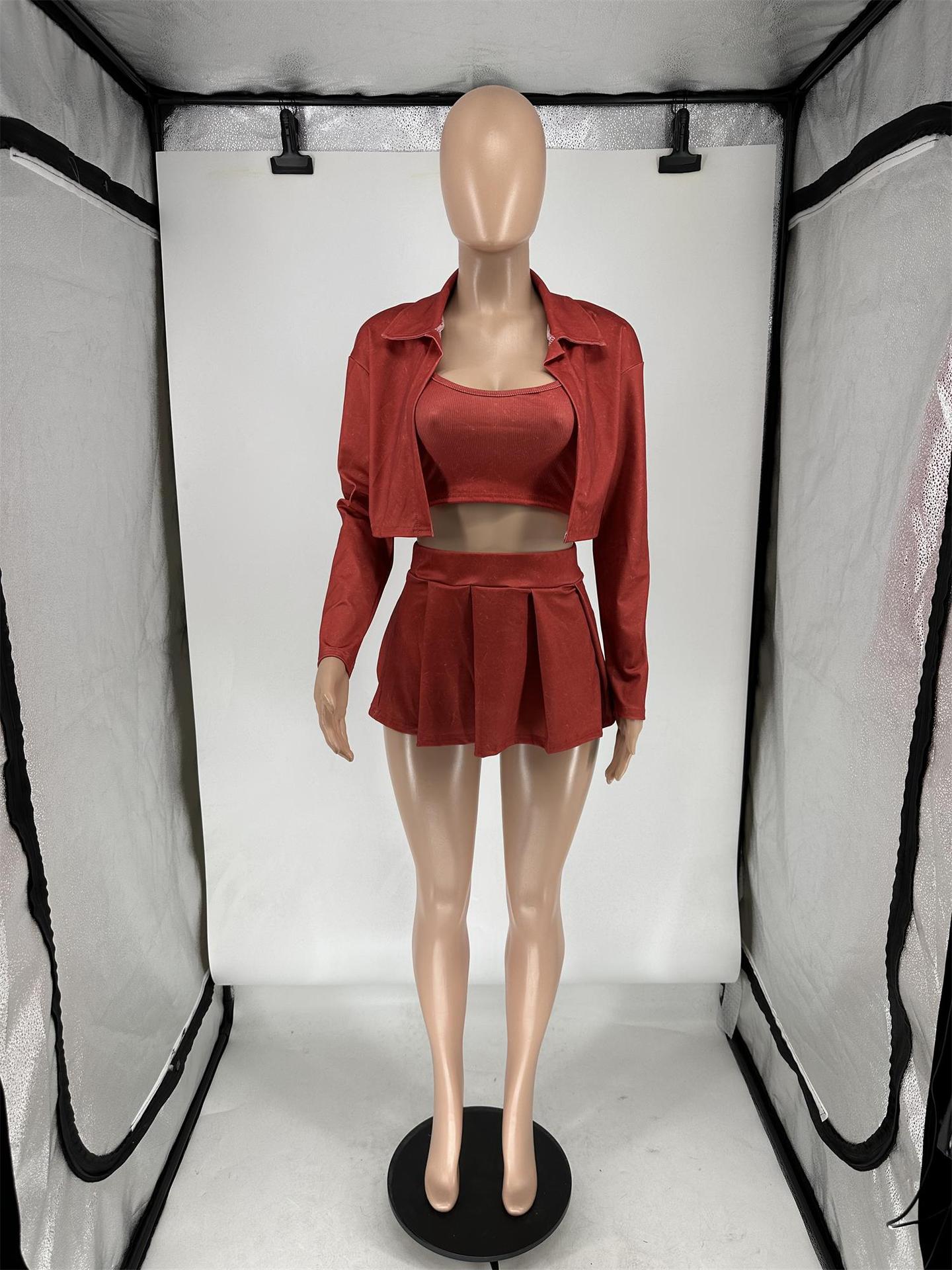 LADIES 3 PIECE SKIRT SET RED / BLACK / ORANGE / BLUE / PINK (SIZE S - 2XL)