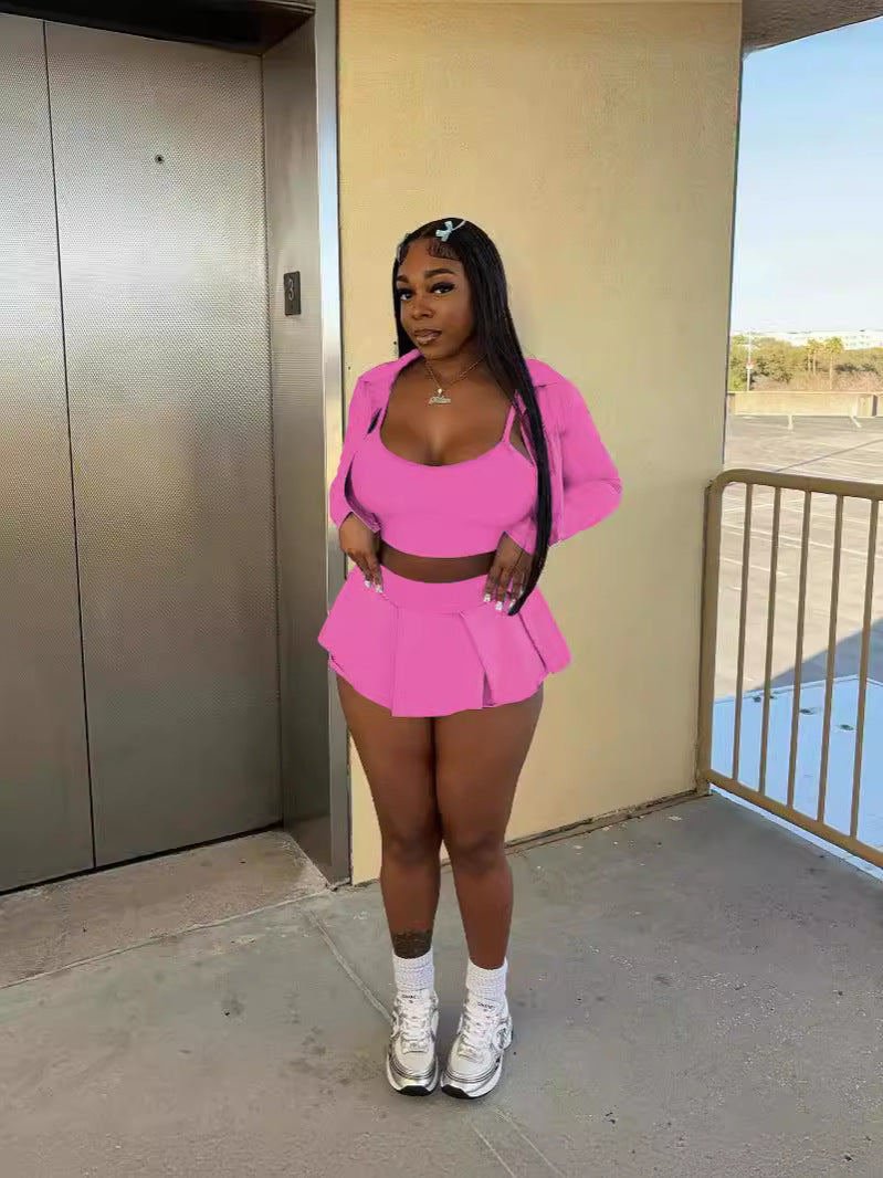 LADIES 3 PIECE SKIRT SET BLUE / PINK / BLACK (SIZE S - XL)