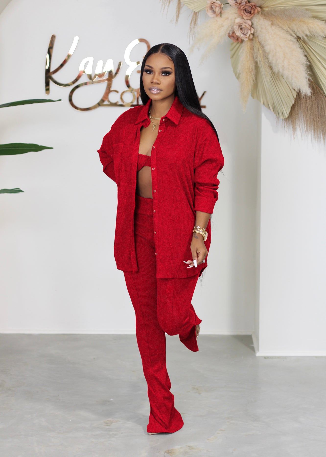 LADIES 3 PIECE PANTS SET BLACK / RED / ORANGE / YELLOW / PINK (SIZE S - 2XL)