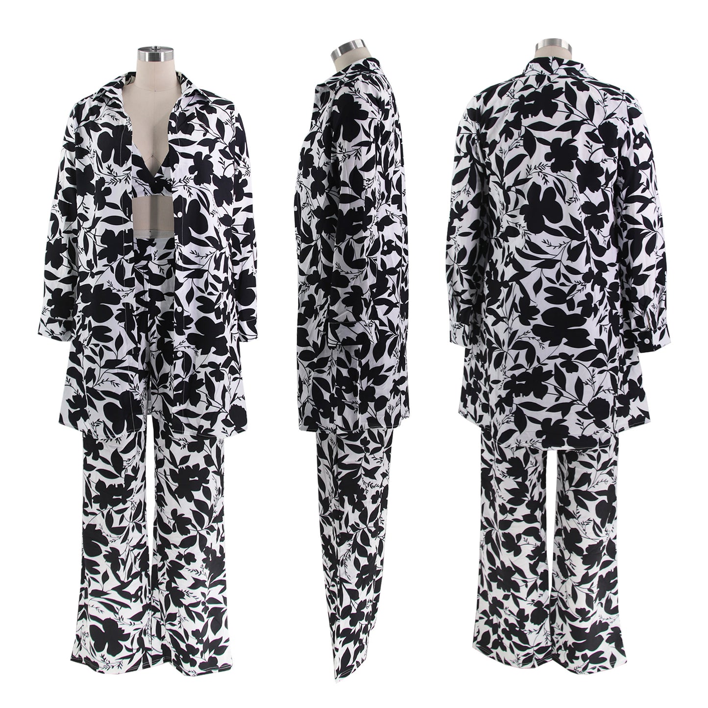 LADIES 3 PIECE PANTS SET BLACK / PINK / GREEN / ORANGE sIZE S - 2XL)