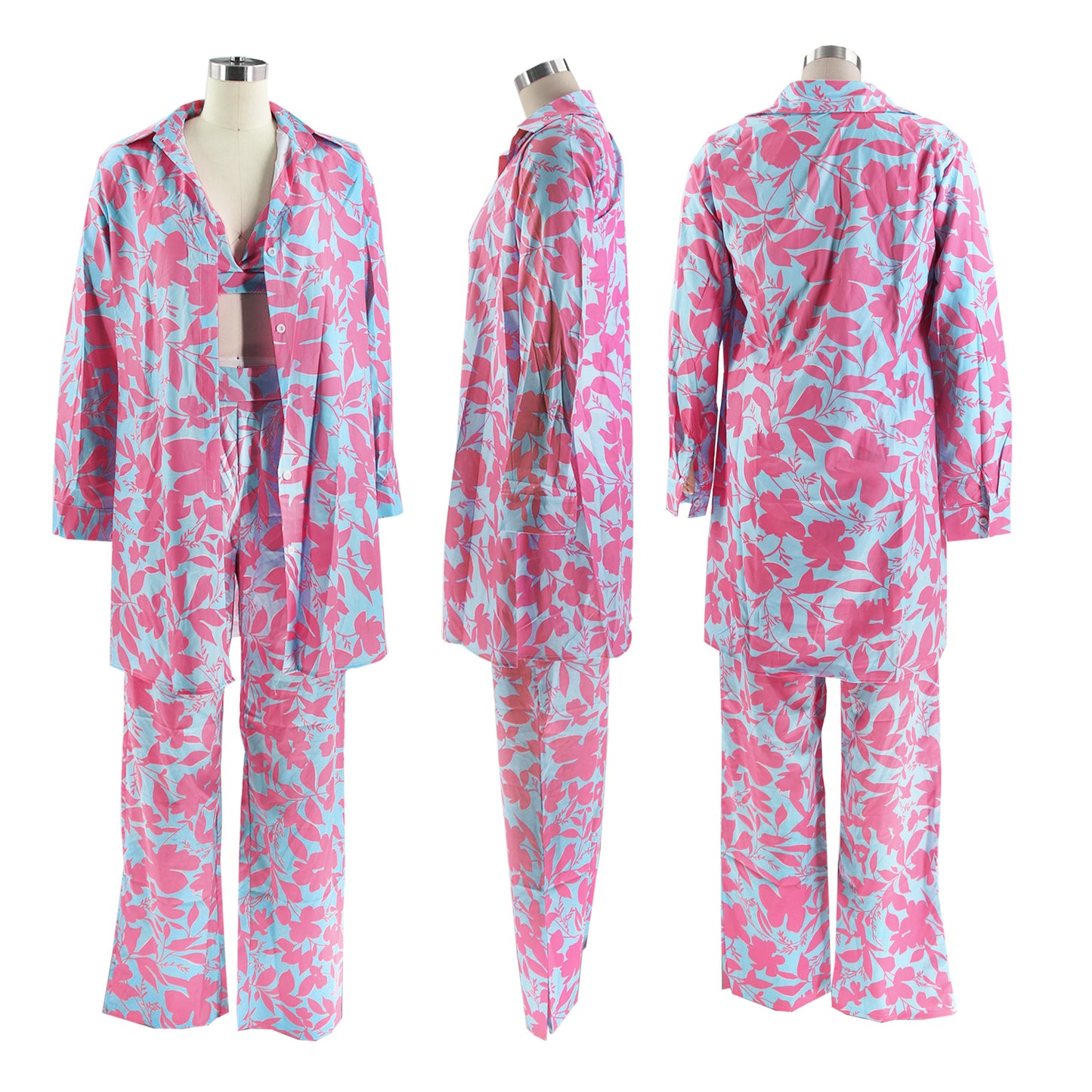 LADIES 3 PIECE PANTS SET BLACK / PINK / GREEN / ORANGE sIZE S - 2XL)
