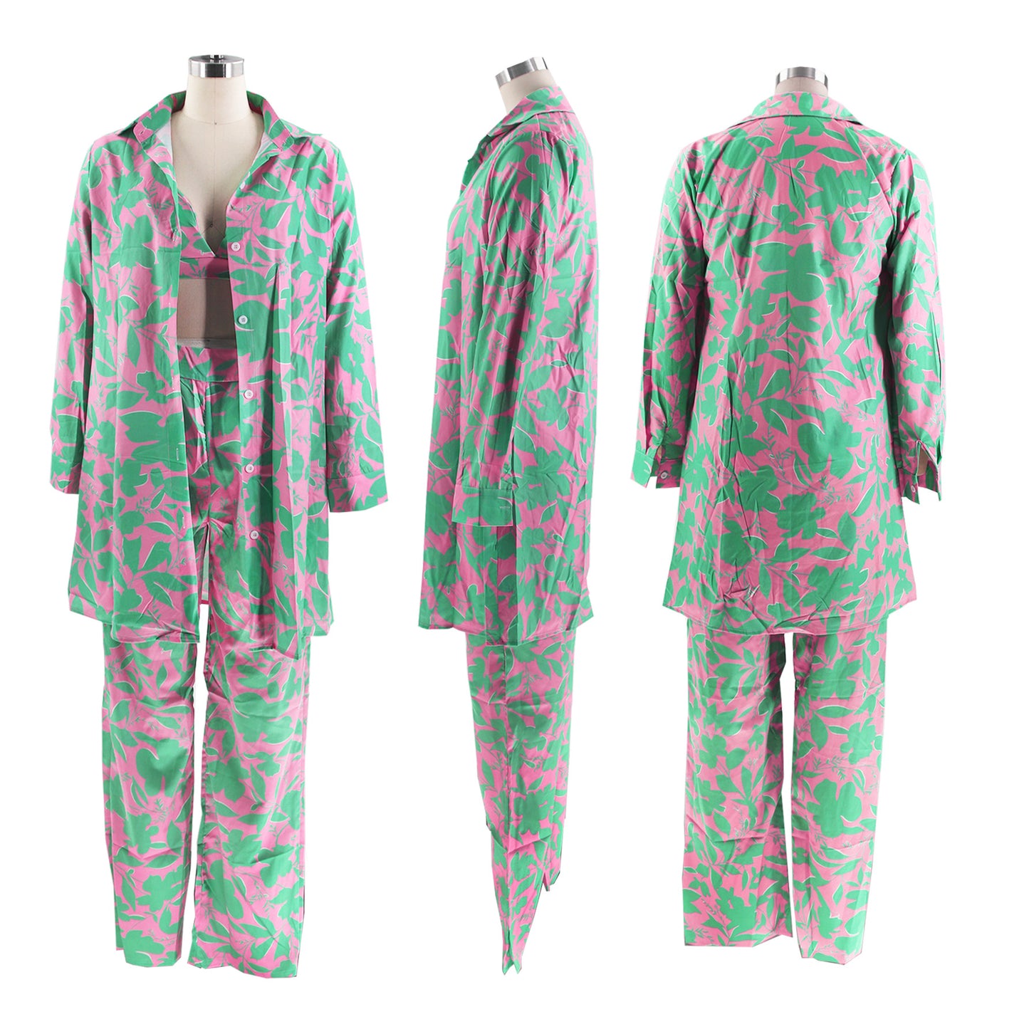LADIES 3 PIECE PANTS SET BLACK / PINK / GREEN / ORANGE sIZE S - 2XL)