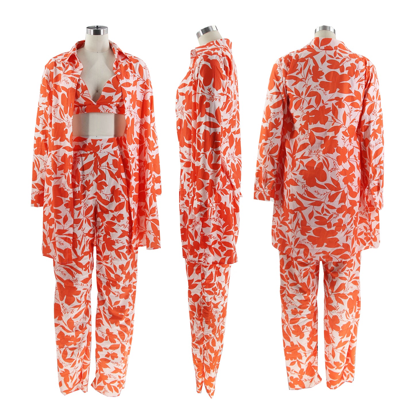 LADIES 3 PIECE PANTS SET BLACK / PINK / GREEN / ORANGE sIZE S - 2XL)