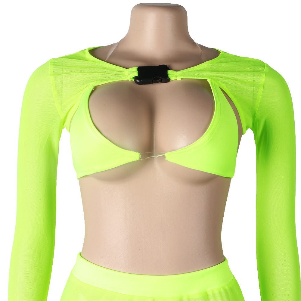 LADIES MESH BIKINI SET BLACK / BRIGHT GREEN (SIZE S - 2XL)