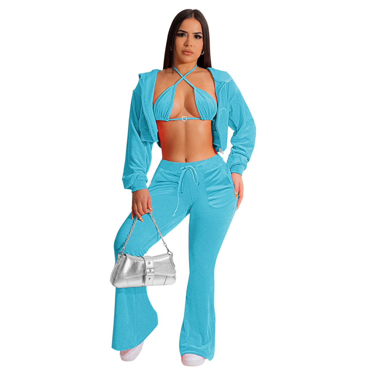 LADIES 3 PIECE PANTS SET BLUE / BRIGHT PINK / PINK (SIZE S - 2XL)