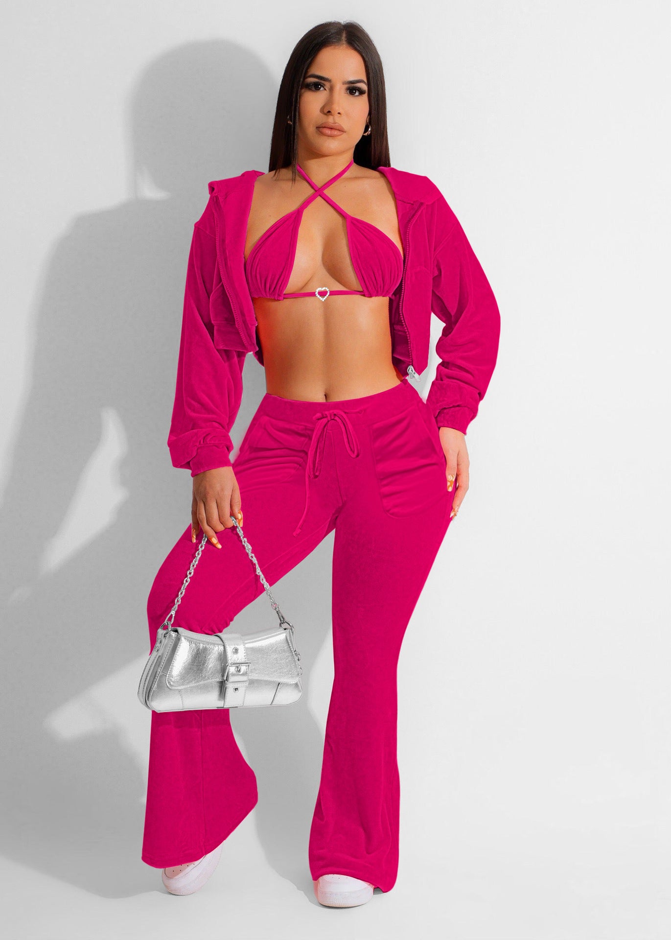 LADIES 3 PIECE PANTS SET BLUE / BRIGHT PINK / PINK (SIZE S - 2XL)