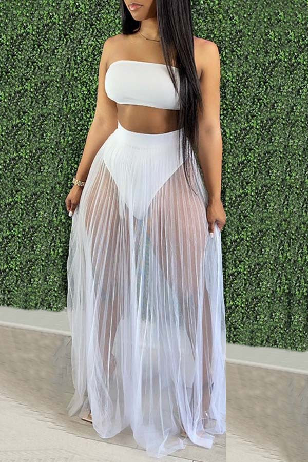 LADIES 3 PIECE SKIRT SET WHITE / ORANGE / BLACK / PINK (SIZE S - 2XL)