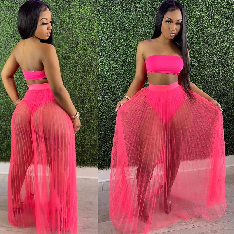 LADIES 3 PIECE SKIRT SET WHITE / ORANGE / BLACK / PINK (SIZE S - 2XL)
