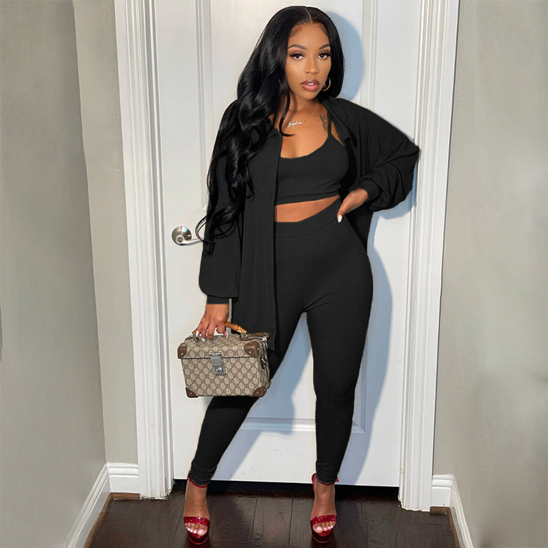 LADIES 3 PIECE PANTS SET BLACK / APRICOT / BLUE / GREEN (SIZE S - XL)