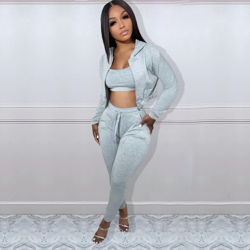 LADIES 3 PIECE CASUAL SET LIGHT GRAY / BLACK / LIGHT BROWN / PINK / WHITE (SIZE S - 2XL)