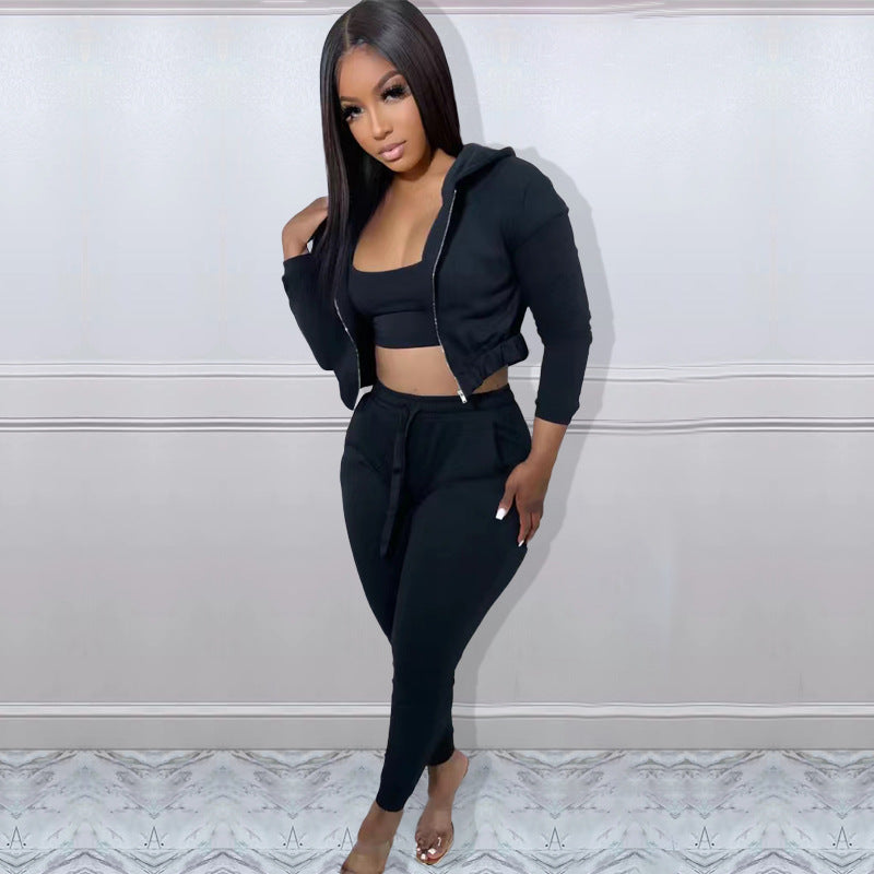 LADIES 3 PIECE CASUAL SET LIGHT GRAY / BLACK / LIGHT BROWN / PINK / WHITE (SIZE S - 2XL)