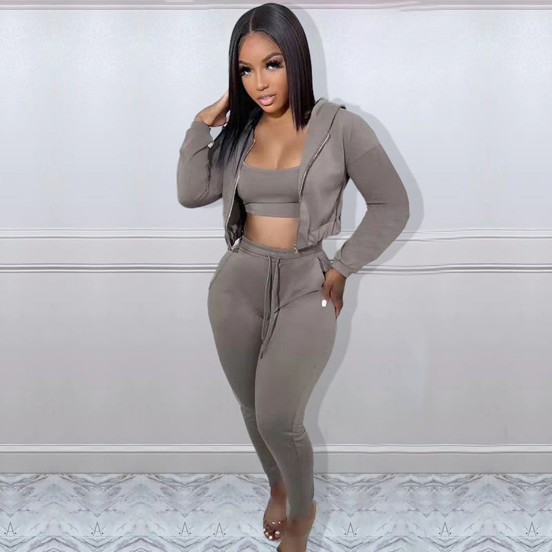 LADIES 3 PIECE CASUAL SET LIGHT GRAY / BLACK / LIGHT BROWN / PINK / WHITE (SIZE S - 2XL)
