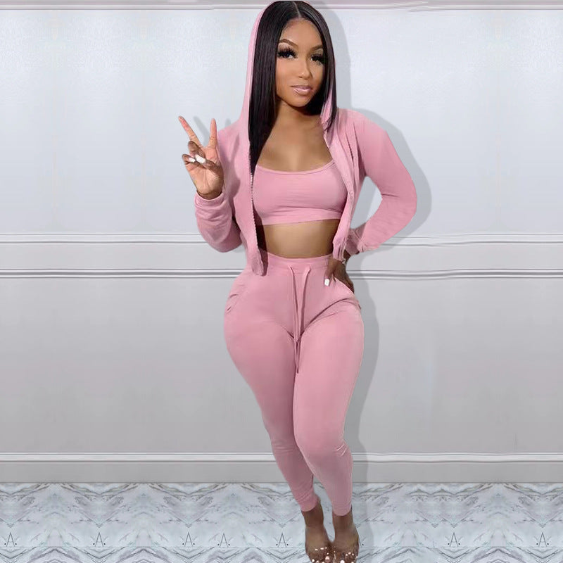 LADIES 3 PIECE CASUAL SET LIGHT GRAY / BLACK / LIGHT BROWN / PINK / WHITE (SIZE S - 2XL)