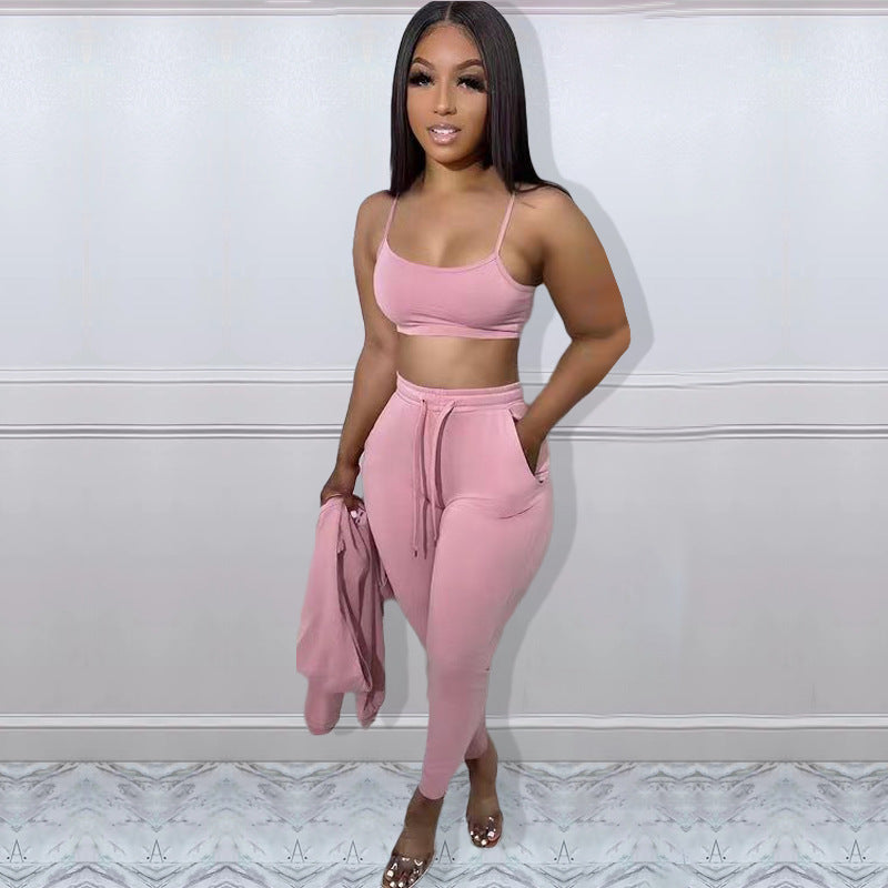 LADIES 3 PIECE CASUAL SET LIGHT GRAY / BLACK / LIGHT BROWN / PINK / WHITE (SIZE S - 2XL)