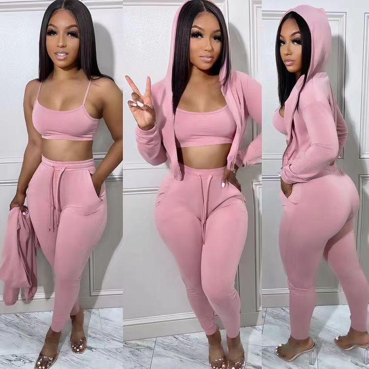 LADIES 3 PIECE CASUAL SET LIGHT GRAY / BLACK / LIGHT BROWN / PINK / WHITE (SIZE S - 2XL)