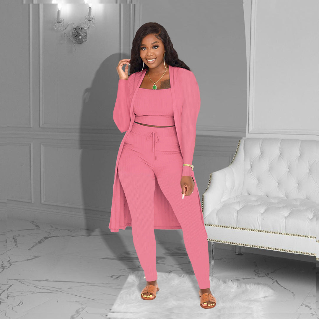 LADIES 3 PIECE PANTS SET WHITE / PINK / YELLOW / ORANGE / BLACK / WINE RED / GREEN / LIGHT TURQUOISE GREEN (SIZE S - 3XL)
