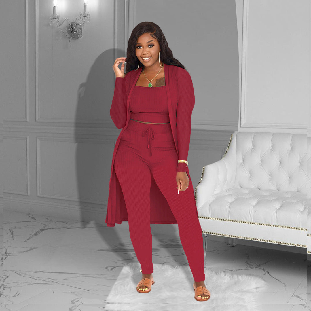 LADIES 3 PIECE PANTS SET WHITE / PINK / YELLOW / ORANGE / BLACK / WINE RED / GREEN / LIGHT TURQUOISE GREEN (SIZE S - 3XL)