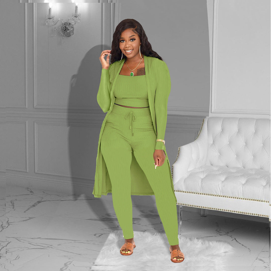 LADIES 3 PIECE PANTS SET WHITE / PINK / YELLOW / ORANGE / BLACK / WINE RED / GREEN / LIGHT TURQUOISE GREEN (SIZE S - 3XL)